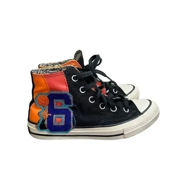 CONVERSE X SPACE JAM KIDS CHUCK 70 HI (BLACK/MANTRA ORANGE/MULTI) size 3. Sneakers